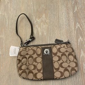 Coach khaki mahogany wristlet